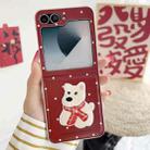 For Samsung Galaxy Z Flip6 5G Skin Fee Litchi Pattern Scarf Embroidered Dog Phone Case(Red Polka Dots) - 2