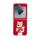 For Samsung Galaxy Z Flip5 5G Skin Fee Litchi Pattern Scarf Embroidered Dog Phone Case(Red) - 1