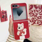 For Samsung Galaxy Z Flip5 5G Skin Fee Litchi Pattern Scarf Embroidered Dog Phone Case(Red) - 2