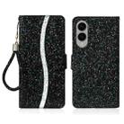 For Samsung Galaxy S25 Edge 5G Glitter Powder Filp Leather Phone Case(Black) - 1