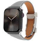 For Apple Watch 46mm / 49mm / 45mm / 44mm Slim Magnetic Buckle Genuine Leather Watch Band(Grey) - 1