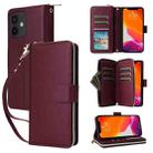 For iPhone 12 / 12 Pro Nine-card Slots Zipper Wallet Bag Leather Phone Case(Wine Red) - 1