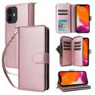 For iPhone 12 / 12 Pro Nine-card Slots Zipper Wallet Bag Leather Phone Case(Rose Gold) - 1