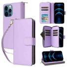 For iPhone 12 Pro Max Nine-card Slots Zipper Wallet Bag Leather Phone Case(Light Purple) - 1