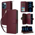 For iPhone 12 Pro Max Nine-card Slots Zipper Wallet Bag Leather Phone Case(Wine Red) - 1