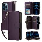 For iPhone 12 Pro Max Nine-card Slots Zipper Wallet Bag Leather Phone Case(Dark Purple) - 1