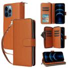 For iPhone 12 Pro Max Nine-card Slots Zipper Wallet Bag Leather Phone Case(Brown) - 1