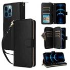 For iPhone 12 Pro Max Nine-card Slots Zipper Wallet Bag Leather Phone Case(Black) - 1