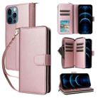 For iPhone 12 Pro Max Nine-card Slots Zipper Wallet Bag Leather Phone Case(Rose Gold) - 1