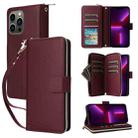 For iPhone 13 Pro Nine-card Slots Zipper Wallet Bag Leather Phone Case(Wine Red) - 1