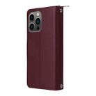 For iPhone 13 Pro Nine-card Slots Zipper Wallet Bag Leather Phone Case(Wine Red) - 3