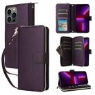 For iPhone 13 Pro Nine-card Slots Zipper Wallet Bag Leather Phone Case(Dark Purple) - 1