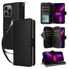 For iPhone 13 Pro Nine-card Slots Zipper Wallet Bag Leather Phone Case(Black) - 1