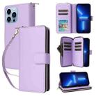 For iPhone 13 Pro Max Nine-card Slots Zipper Wallet Bag Leather Phone Case(Light Purple) - 1