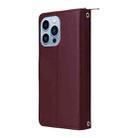 For iPhone 13 Pro Max Nine-card Slots Zipper Wallet Bag Leather Phone Case(Wine Red) - 3