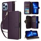 For iPhone 13 Pro Max Nine-card Slots Zipper Wallet Bag Leather Phone Case(Dark Purple) - 1