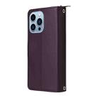 For iPhone 13 Pro Max Nine-card Slots Zipper Wallet Bag Leather Phone Case(Dark Purple) - 3