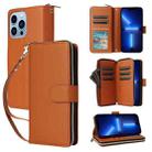 For iPhone 13 Pro Max Nine-card Slots Zipper Wallet Bag Leather Phone Case(Brown) - 1