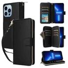 For iPhone 13 Pro Max Nine-card Slots Zipper Wallet Bag Leather Phone Case(Black) - 1