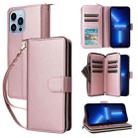 For iPhone 13 Pro Max Nine-card Slots Zipper Wallet Bag Leather Phone Case(Rose Gold) - 1
