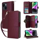 For iPhone 14 / 13 Nine-card Slots Zipper Wallet Bag Leather Phone Case(Wine Red) - 1