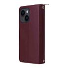 For iPhone 14 / 13 Nine-card Slots Zipper Wallet Bag Leather Phone Case(Wine Red) - 3