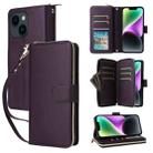 For iPhone 14 / 13 Nine-card Slots Zipper Wallet Bag Leather Phone Case(Dark Purple) - 1