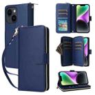 For iPhone 14 / 13 Nine-card Slots Zipper Wallet Bag Leather Phone Case(Blue) - 1