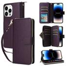 For iPhone 14 Pro Nine-card Slots Zipper Wallet Bag Leather Phone Case(Dark Purple) - 1