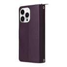 For iPhone 14 Pro Nine-card Slots Zipper Wallet Bag Leather Phone Case(Dark Purple) - 3