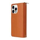 For iPhone 14 Pro Nine-card Slots Zipper Wallet Bag Leather Phone Case(Brown) - 3