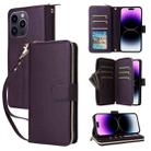 For iPhone 14 Pro Max Nine-card Slots Zipper Wallet Bag Leather Phone Case(Dark Purple) - 1