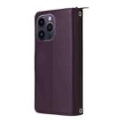 For iPhone 14 Pro Max Nine-card Slots Zipper Wallet Bag Leather Phone Case(Dark Purple) - 3