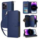 For iPhone 14 Pro Max Nine-card Slots Zipper Wallet Bag Leather Phone Case(Blue) - 1