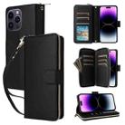 For iPhone 14 Pro Max Nine-card Slots Zipper Wallet Bag Leather Phone Case(Black) - 1