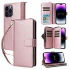 For iPhone 14 Pro Max Nine-card Slots Zipper Wallet Bag Leather Phone Case(Rose Gold) - 1