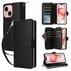 For iPhone 15 Nine-card Slots Zipper Wallet Bag Leather Phone Case(Black) - 1