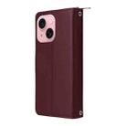 For iPhone 15 Plus / 14 Plus Nine-card Slots Zipper Wallet Bag Leather Phone Case(Wine Red) - 3