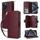 For iPhone 15 Pro Nine-card Slots Zipper Wallet Bag Leather Phone Case(Wine Red) - 1