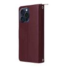 For iPhone 15 Pro Nine-card Slots Zipper Wallet Bag Leather Phone Case(Wine Red) - 3