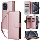 For iPhone 15 Pro Nine-card Slots Zipper Wallet Bag Leather Phone Case(Rose Gold) - 1