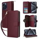 For iPhone 15 Pro Max Nine-card Slots Zipper Wallet Bag Leather Phone Case(Wine Red) - 1