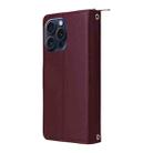 For iPhone 15 Pro Max Nine-card Slots Zipper Wallet Bag Leather Phone Case(Wine Red) - 3