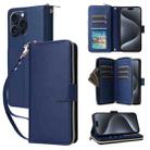 For iPhone 15 Pro Max Nine-card Slots Zipper Wallet Bag Leather Phone Case(Blue) - 1