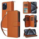 For iPhone 15 Pro Max Nine-card Slots Zipper Wallet Bag Leather Phone Case(Brown) - 1