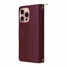 For iPhone 16 Pro Nine-card Slots Zipper Wallet Bag Leather Phone Case(Wine Red) - 3