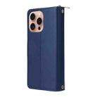 For iPhone 16 Pro Nine-card Slots Zipper Wallet Bag Leather Phone Case(Blue) - 3