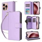 For iPhone 16 Pro Max Nine-card Slots Zipper Wallet Bag Leather Phone Case(Light Purple) - 1