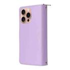 For iPhone 16 Pro Max Nine-card Slots Zipper Wallet Bag Leather Phone Case(Light Purple) - 3