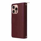 For iPhone 16 Pro Max Nine-card Slots Zipper Wallet Bag Leather Phone Case(Wine Red) - 3